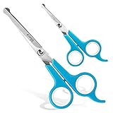 BOSHEL Dog Grooming Scissors Set - 2 Pet Grooming Scissors - Safe Rounded Tips - 1 Small Micro Serrated Dog Trimming Scissor for Face, Ear, Nose & Paw + 1 Larger Dog Scissor - Dog Grooming Shears Set