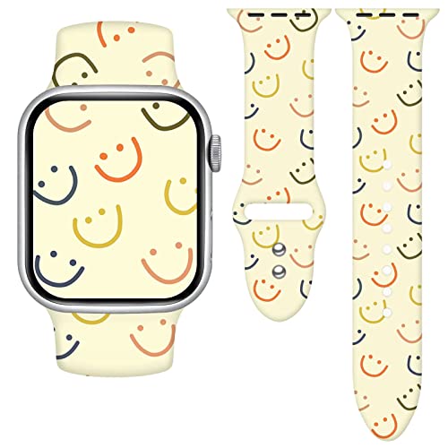 Vieeki Smiley Face Sport Watch Band Compatible with Apple Watch 38mm 40mm 41mm 42mm Women Replaceable Silicone Smile Smartwatch Straps for iWatch Series SE 11 10 9 8 7 6 5 4 3 2 1