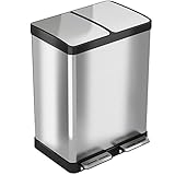 iTouchless SoftStep 16 Gallon Step Trash Can / Recycle Bin – 61 Liter Stainless Steel Kitchen Trash Can – 2 8-Gallon Removable Inner Buckets – Perfect for Kitchen, Office, Home