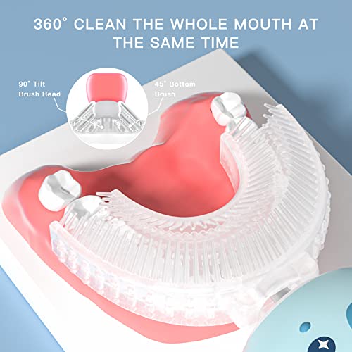 ELOTAME Kids U Shaped Electric Toothbrush with 4 Brush Head,Cartoon Koala Auto Sonic Toothbrush for Children Age 8-15,360° Full Mouth Cleaning Animal Toddler Automatic Toothbrushes with Travel Cup