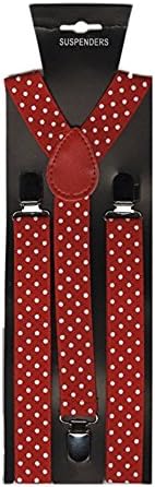 Men's Clip-On with Y-Back Suspenders - 1" Wide (Red with White Polka Dots)