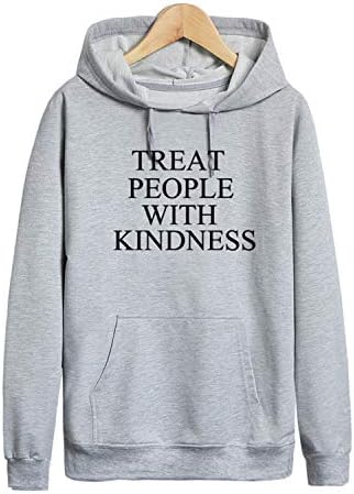 REBORNS Treat People with Kindness Sweatshirt Women Casual Long Sleeved Hoodies Unisex Gray S