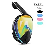 Snorkel Mask 180 Panoramic View Free Breathing Full Face Snorkeling Masks with Detachable GoPro Mount, Dry Top Set Anti-Fog Anti-Leak Diving Mask for Adults & Kids