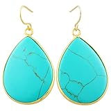 SUNYIK Women's Stone Slice Dangle Drop Earrings,Gold Plated