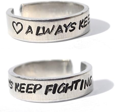 always keep fighting akf adjustable aluminum metal stamped inspirational ring fits ring size 8 - 9.5 prime