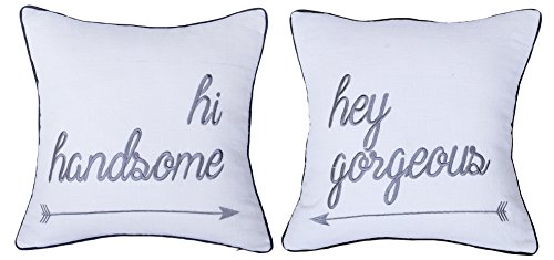 YugTex Pillowcases Hi handsome hey gorgeous Set of 2 Embroidered Throw Cushion Cover for Anniversary Wedding Engagement Love Couples Gift Christmas gifts Funny pillow he and she gift (18"x18", Ivory)