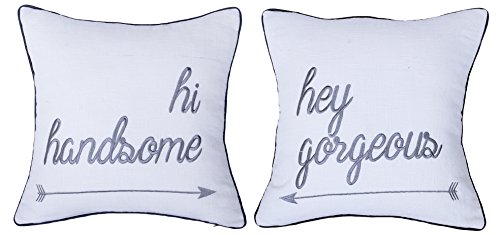 YugTex Pillowcases Hi handsome hey gorgeous Set of 2 Embroidered Throw Cushion Cover for Anniversary Wedding Engagement Love Couples Gift Christmas gifts Funny pillow he and she gift (18