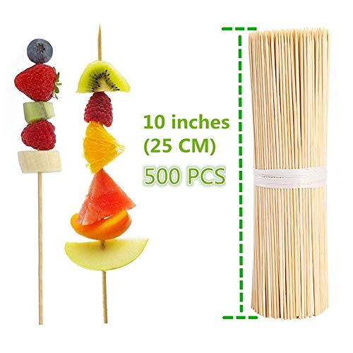 Bamboo skewer 4"/6"/8"/10"/12"(500Pcs) for Shish Kabob, Grill, Appetizer, Fruit, Corn, Chocolate Fountain, Cocktail
