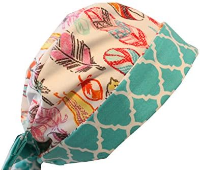 Scrub Cap Scrub Chemo Hat Pixie Feathers Pink Teal Orange