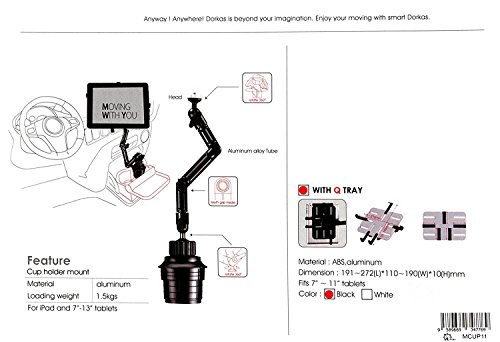 Arkscan MCUP11 Universal Tablet Car Cup Hole Mount 360° Degree Rotation Heavy Duty Aluminum for iPad & Tablet 7" to 11" - Thumbnail 6