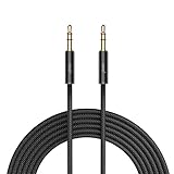 VOJO Long Aux Cable 10ft Nylon 3.5mm Auxiliary Audio Cord Stereo Male to Male w/ 3.5 mm Ultra Slim Steel Sheilded Connector [Black]