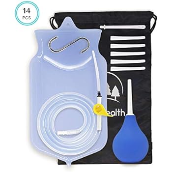 Enema Kit Clear Non-Toxic Silicone 2 Quart Bag Set for Coffee Colon Cleanse Detox Irrigation for Women and Men with 6 Foot Long Tube Hose and Reusable Bulb Douche