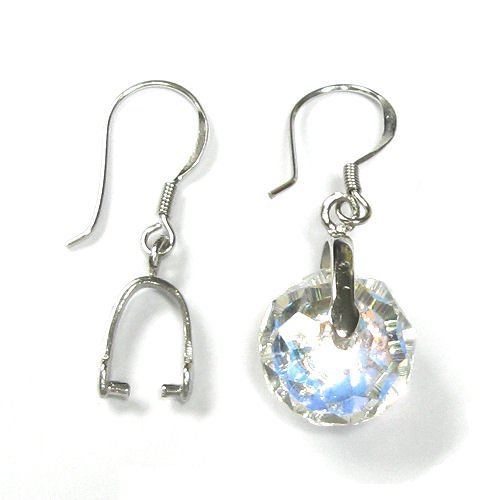 2 pcs Rhodium .925 Sterling Silver Earwire French Hook Pinch Bail Clasp Dangle Earring Connector/Findings/Bright