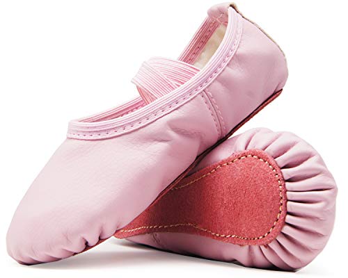 DIPUG Leather Ballet Shoes for Girls Full Sole Ballet Slippers Dance Shoes with No Drawstring for Toddler (11.5 Little Kid, Pink)