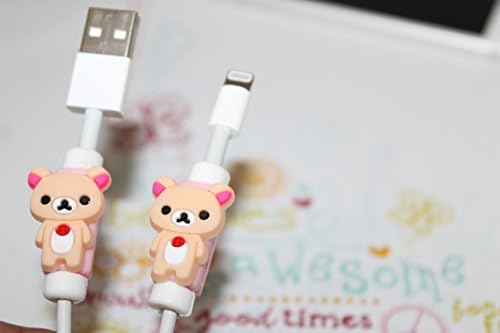 Data cable USB charging data Line saver Protector (Pink Bear)