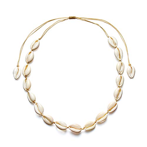 Shell Choker Necklace, Seashell Necklace for Women and girls, Adjustable Cord Bib Collar Cowrie Shell Necklace, Boho Beach Hawaii Jewelry for Summer