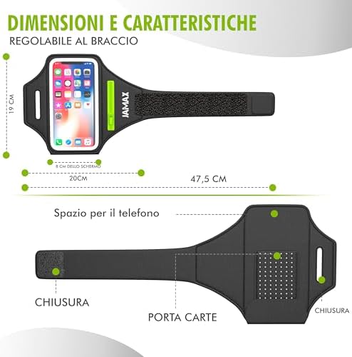 Fascia da braccio per cellulare per corsa, regolabile, per sport, Fitness e Jogging, per cellulare,Fascia Sportiva Running Poreta Cellulare, compatibile con iPhone, Samsung e Android (Negro)