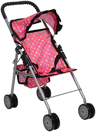 Exquisite Buggy, My First easy Doll Stroller Pink &amp; POLKA DOTS with Basket in the bottom