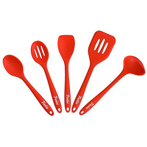 CUSTOMER FAVORITE! 5 Piece Kitchen Utensil Set – 100% Food Grade Silicone – BPA Free & FDA Approved – Lightweight, Flexible, Durable, Heat Resistant Cooking Tools – Dishwasher Safe – Red