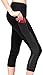 MYoga Women's Yoga Pants Workout Capri Leggings Running Tights w Side Pocket (M, Black)