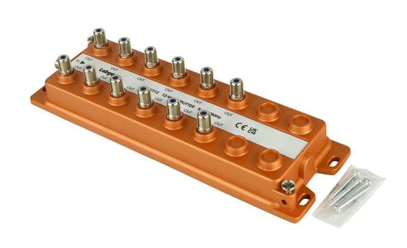 TV Aerial Splitter Labgear UHF 12-way Signal Splitter with 17 dB Loss, F-Type DC pass Operating Frequency of 5-1000MHZ