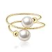 14K Gold Filled Pearl Open Ring Double Pearl Adjustable Ring for Women Girls
