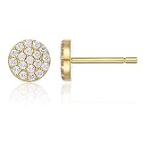 PAVOI 14K GOLD Plated Sterling Silver AAAAA CZ Simulated Diamond Mini Disc Pave Earrings Circle Stud Earrings