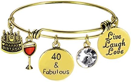Birthday Bangles Live Laugh Love Charms Birthstone Expandable Bangle Bracelets with Message Card for Women Girl