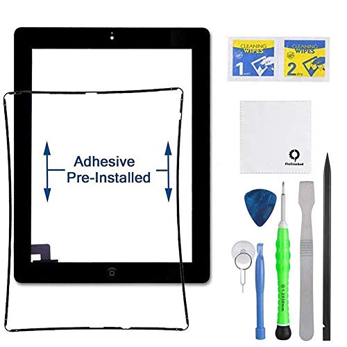 iPad 2 Screen Replacement,FixCracked iPad 2 Digitizer Touch Screen Front Glass Assembly Black-Includes Home Button + Camera Holder + PreInstalled Adhesive with tools kit