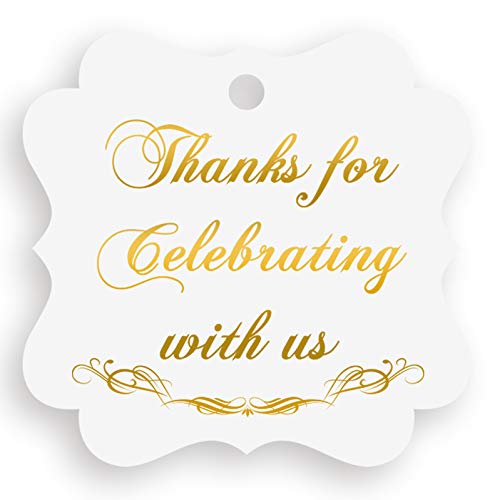 Thank You Tags for Favours, Gold Foil, 30 Pack, for Party Bags, Wedding, Thanks for Celebrating with Us Gold Frame 3