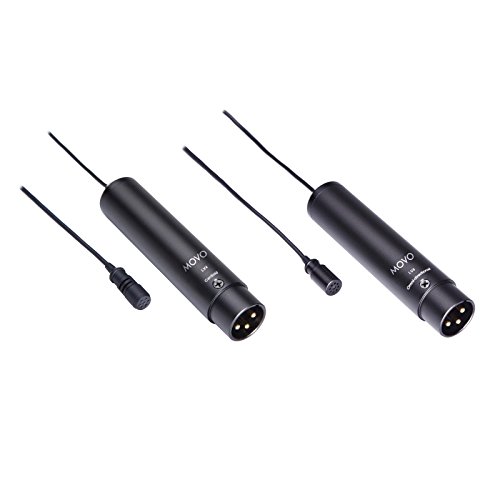 Movo LV4 Phantom Power XLR Lavalier Microphone Interview Kit with Omnidirectional and Cardioid XLR Lapel Mics, Metal Clips and Windscreens - Perfect for Video Shoots, Podcasting, YouTube Recording