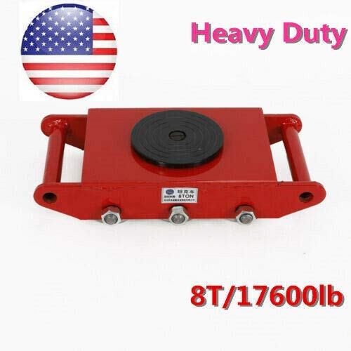 8T 17600lb Machinery Mover 6-Rollers Capacity Heavy Duty Machine Dolly Skate Roller Industrial Machinery Mover Cargo Trolley Swivel Top Plate Cast Steel Wheel Rotation Cap (Red)