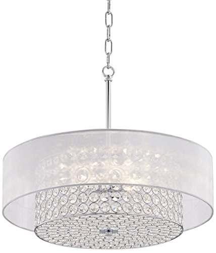 Saint Mossi Chrome K9 Crystal Raindrop Chandelier Lighting Flush Mount LED Ceiling Light Fixture Pendant Lamp for Dining Room Bathroom Bedroom Livingroom 4G9 Bulbs Required H6" W20"