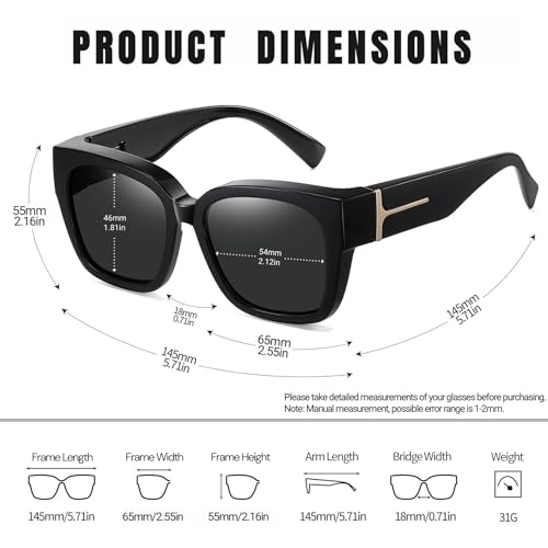 KANASTAL Women's Men's Polarized UV400 Sunglasses Square Over Sunglasses TR90 Fit Over Glasses Sunglasses