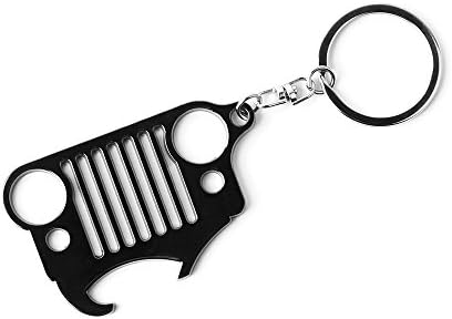 Perfect for Jeep Wrangler Accessories Enthusiasts - 3D Front Jeep Grill Key Chain &amp; Bottle Opener - Zinc Alloy Keychain with Integrated Bottle Opener for Beer &amp; Soda (Black)