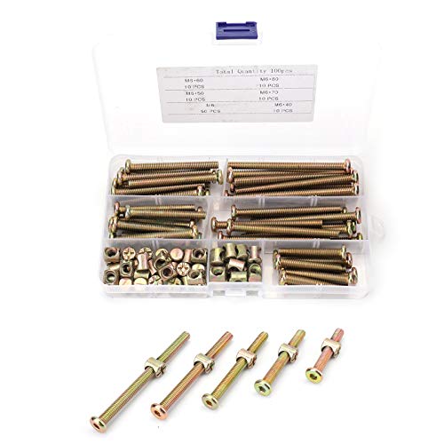 Yarlung 100 Pieces Hex Bolts Barrel Nuts Replacement Kit, M6 x 40/50/60