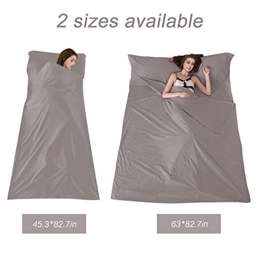 Sleeping Bag Liner Travel Camping Sheet Lightweight Breathable Hotel Compact Sack(Khaki, L)