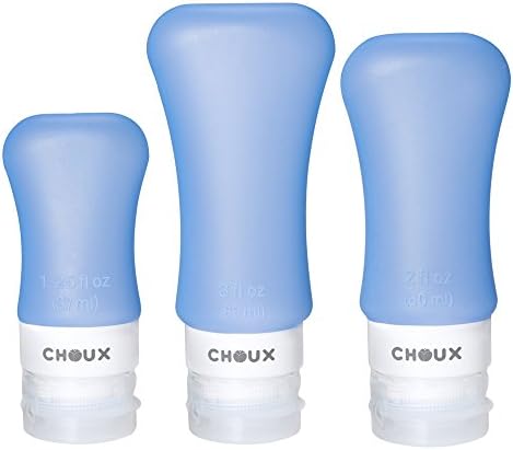 Silicone Travel Bottles 3 Pack, Choux Refillable Cosmetic Containers with Clear Toiletry Bag (TSA Airline and FDA Approved, BPA Free, Leak Proof) for Shampoo, Conditioner, Lotion, Toiletries