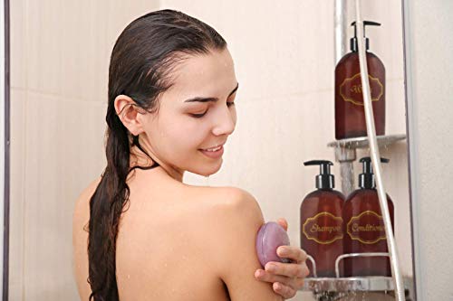 Bottiful Home- 16 oz Refillable Empty Amber PET Plastic Bathroom Soap and Lotion Dispenser Pump Bottle Set-Gold Printed-Black Pumps-Fully Waterproof, Rust-Free, Clog-Free, Drip-Free