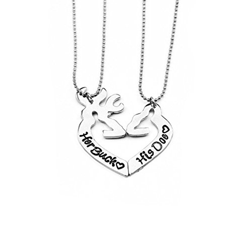 Charm.L Grace Her Buck & His Doe Elk Heart Pendant Charm Necklace