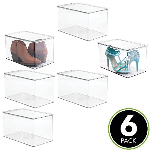 mDesign Stackable Plastic Closet Storage Container Bin Box with Hinge