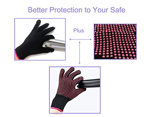 Lessmon 1 Pair Elastic Cotton Silicone Glove for Hair Styling with Silicone Bump Point, Heat Resistant, Anti-Slipper for Flat Iron, Curling Wand and Hair Styling Tools