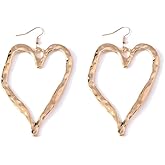 Hammered Heart Earrings for Women Statement Big Heart Dangle Drop Earring Exaggerated Gold Heart Dangle Earrings Personality Jewelry Trendy Gifts