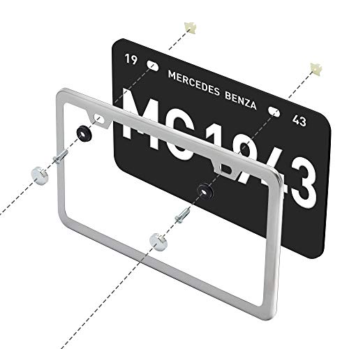 Airisoer License Plate Frame Stainless Steel Upgraded Car Licenses Plate Covers Holders for US Vehicles, Silver 2 PCS 2 Holes