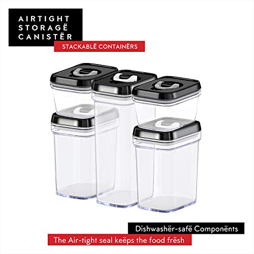 DWËLLZA KITCHEN Airtight Food Storage Containers - 5 Piece Set - Air Tight Lid - Kitchen & Pantry Containers - Clear Thick Plastic Canisters - BPA-Free - Keeps Food Fresh & Dry - Thumbnail 5