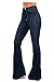 Vibrant Women's Juniors Bell Bottom High Waist Fitted Flare Leg Pants Denim Jeans EP522 Super Dark Denim 3