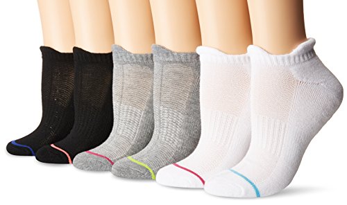Yummie by Heather Thomson Half Cushion Tabby No Show Athletic Sock (6 Pack), Grey/White/Black, One Size (fits Women's Shoe Sizes 4-10)