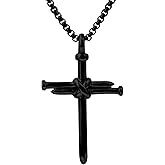 Luxfine Nail Cross Necklace 316L Stainless Steel Cross Pendant Christian Jesus Jewelry for Men Women Birthday Father’s Day Gift (with Box Packaged)