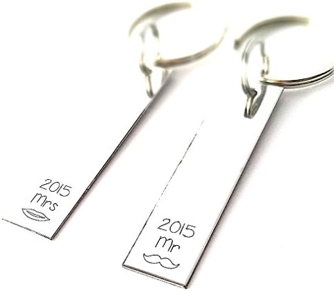 Personalized Keychains - Mr and Mrs Key Chains - Set Of Two Handstamped keychains - Weeding Gift