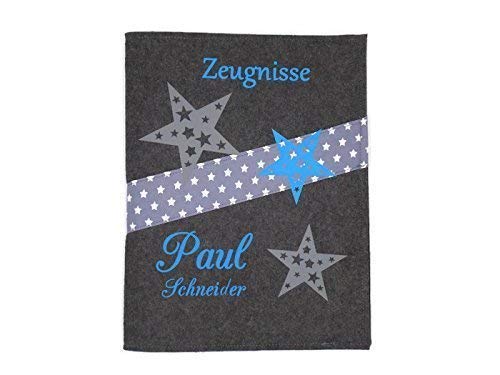 Zeugnismappe mit Namen(A4) incl.zeugniss Hefter Filz wunschtext Blau